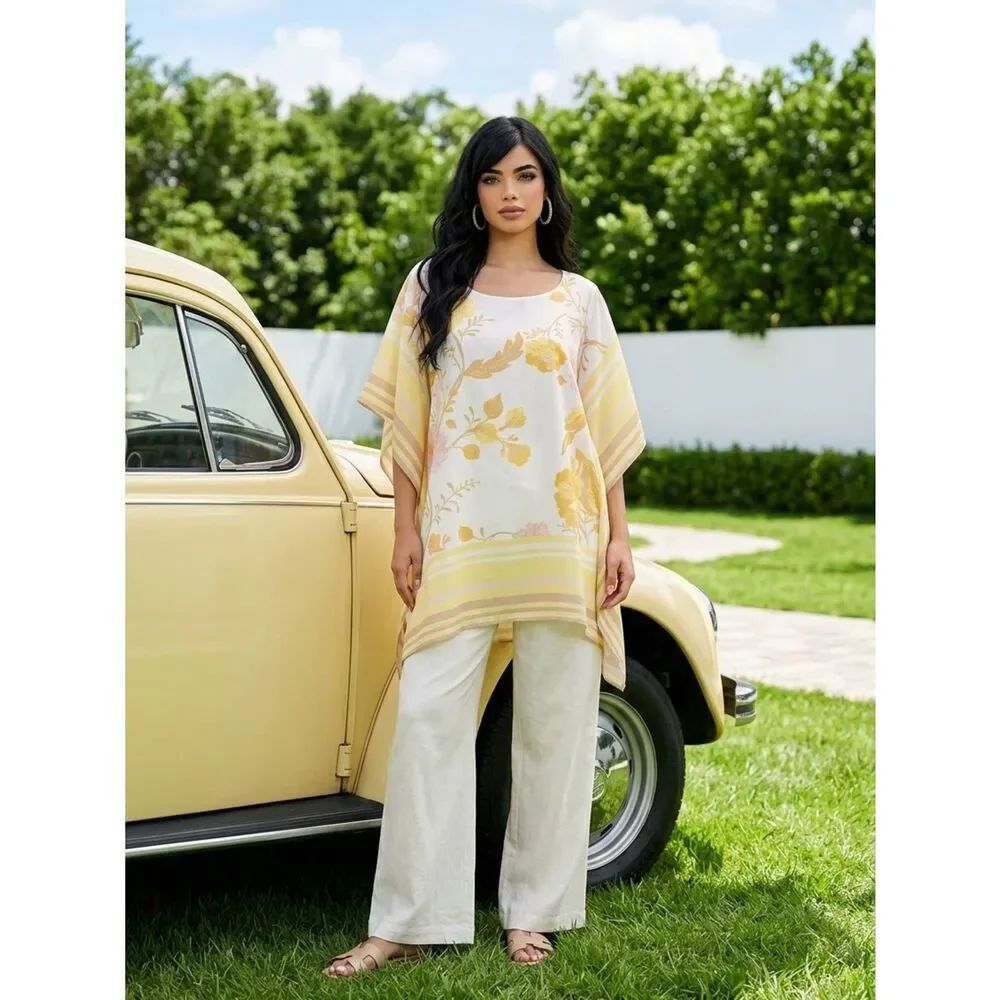 Jason Wu Yellow Floral Border-Print Tunic Top